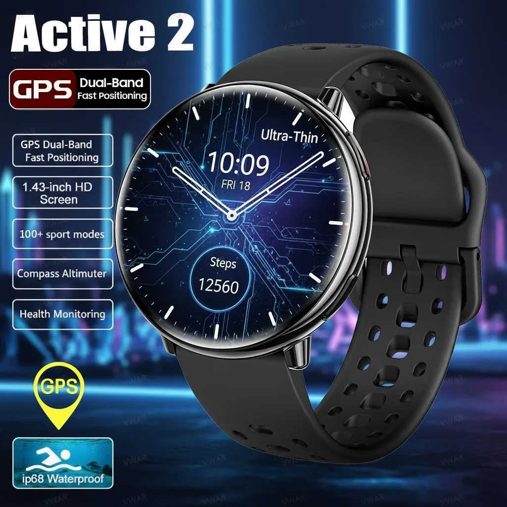 

2025 New Solar Ultra GPS Smartwatch 1.43” AMOLED Display 5ATM Waterproof Built-in GPS Bluetooth Phone Calls Sports Smart Watch