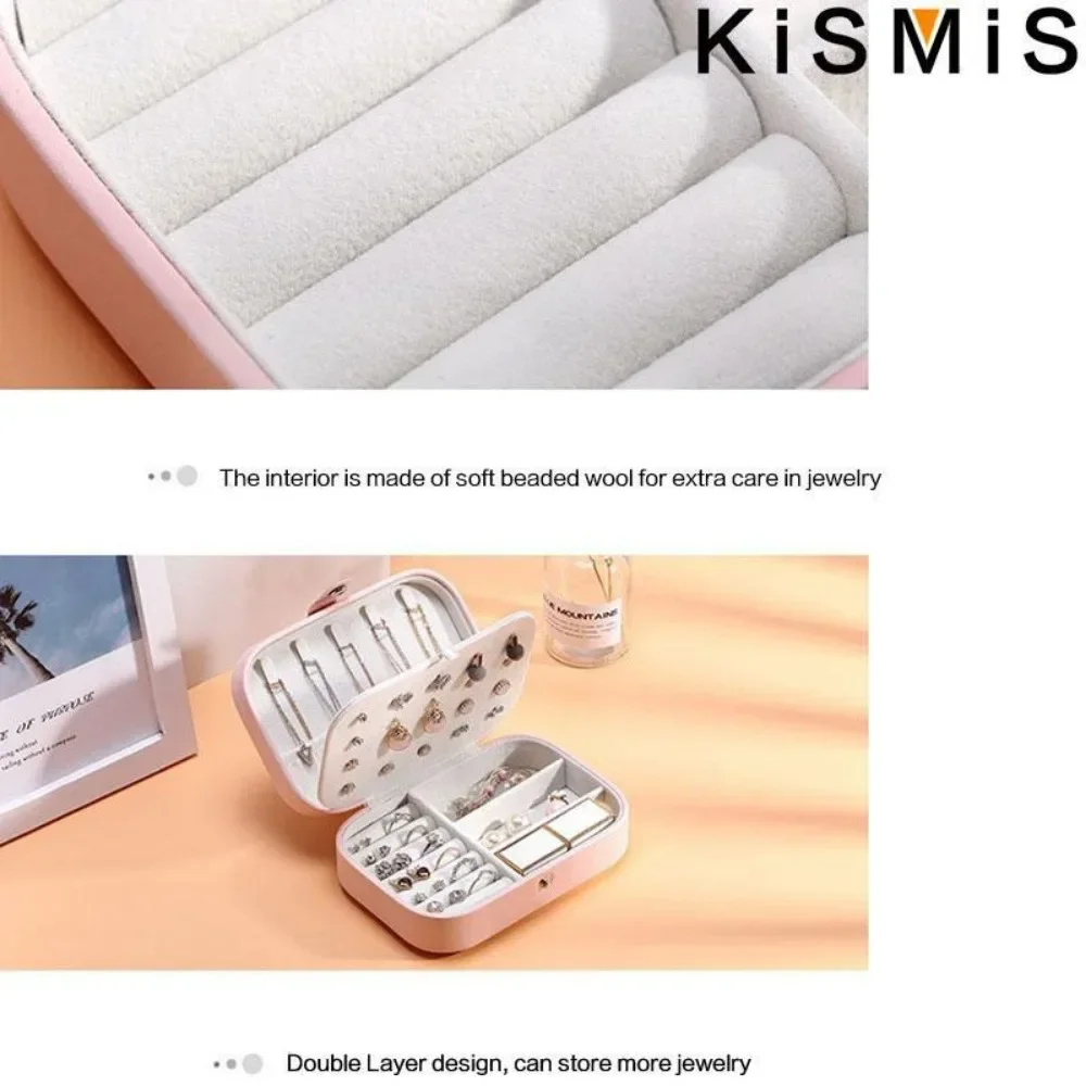 Portable PU Leather Jewelry Storage Box Mini Travel Organizer Case for Earrings Rings Necklaces Bracelets and Small Accessories Secure Zipper Closure Compact Interior Compartments Lightweight Design for Home Daily Storage Travel Packing and Organization