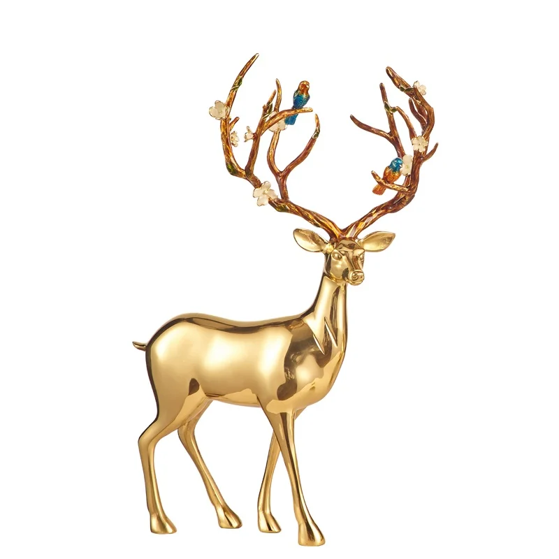 NOSHMAN New Modern Animal Figurine Decorative Statue Deer Copper Figurine Home Desktop Decor Birthday Wedding  Christmas Gifts