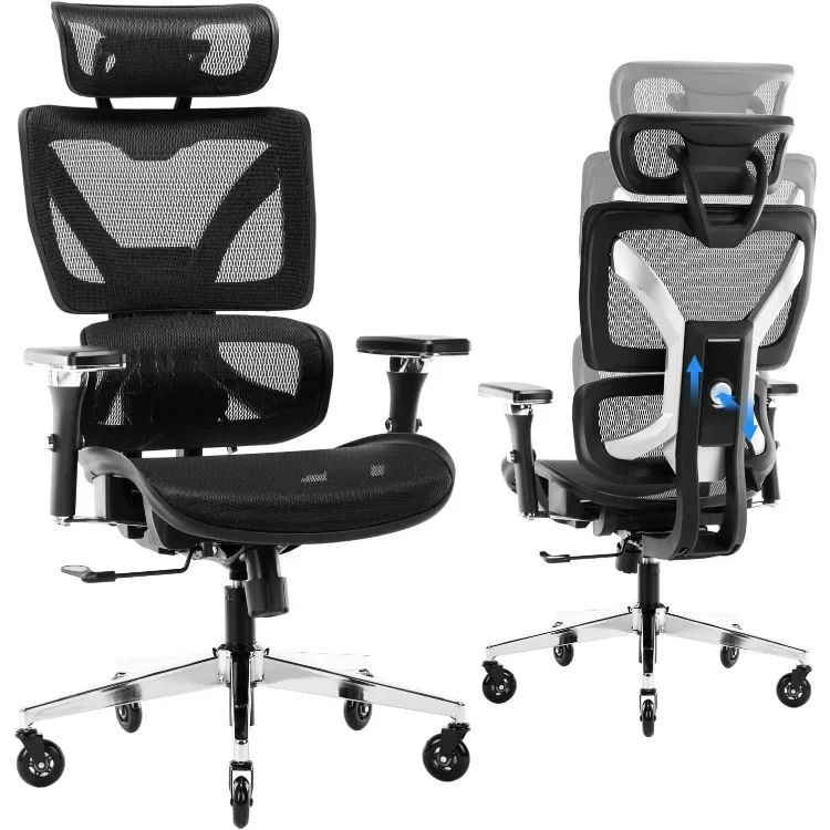 Multifunctional Big and Tall Mesh Office Chair - Adjustable Backrest Height, 4D Arms, Lumbar Support, Headrest and Tilt Angle