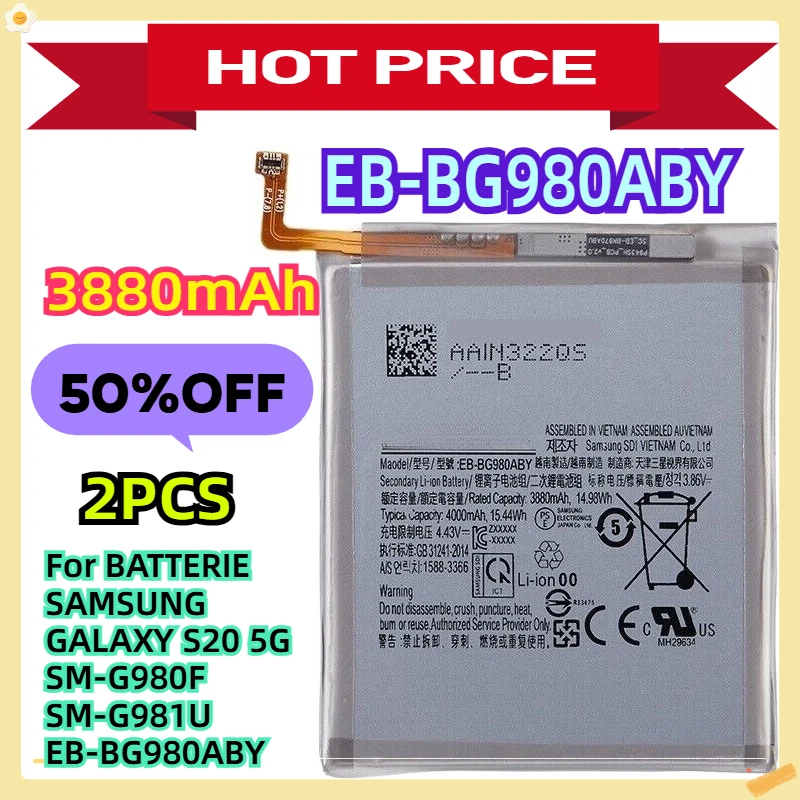 

For BATTERIE SAMSUNG GALAXY S20 5G SM-G980F SM-G981U EB-BG980ABY 2pcs