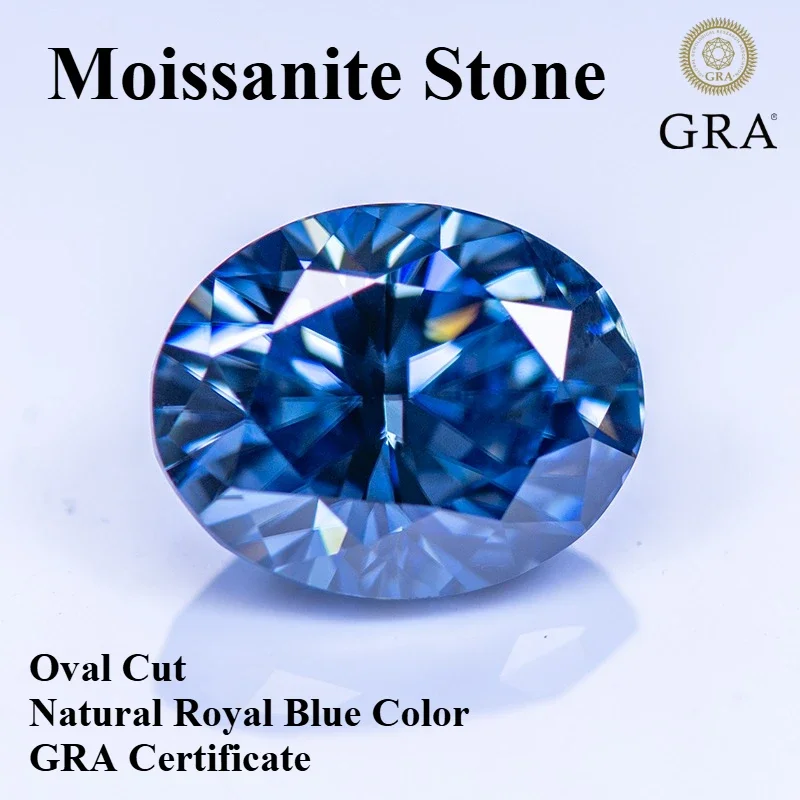 

Moissanite Stone Oval Cut Natural Royal Blue Color High-quality DIY Charms Jewelry Making Main Materials with Certificate
