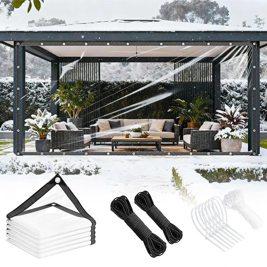 

Tarps Heavy Duty Waterproof 8x10ft Clear Tarp with Grommets Thickened 14Mil Tear Resistant Clear Vinyl Plastic Tarp for Outdoor