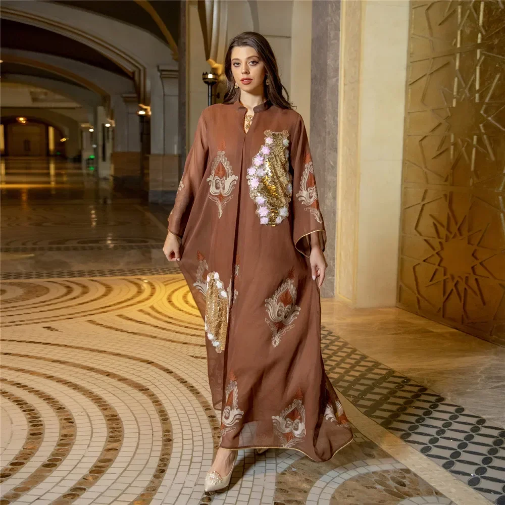 Mulheres muçulmanas festa de casamento lantejoulas maxi vestido bordado luxo abayas kaftan árabe médio oriente dubai turquia oriente médio robe