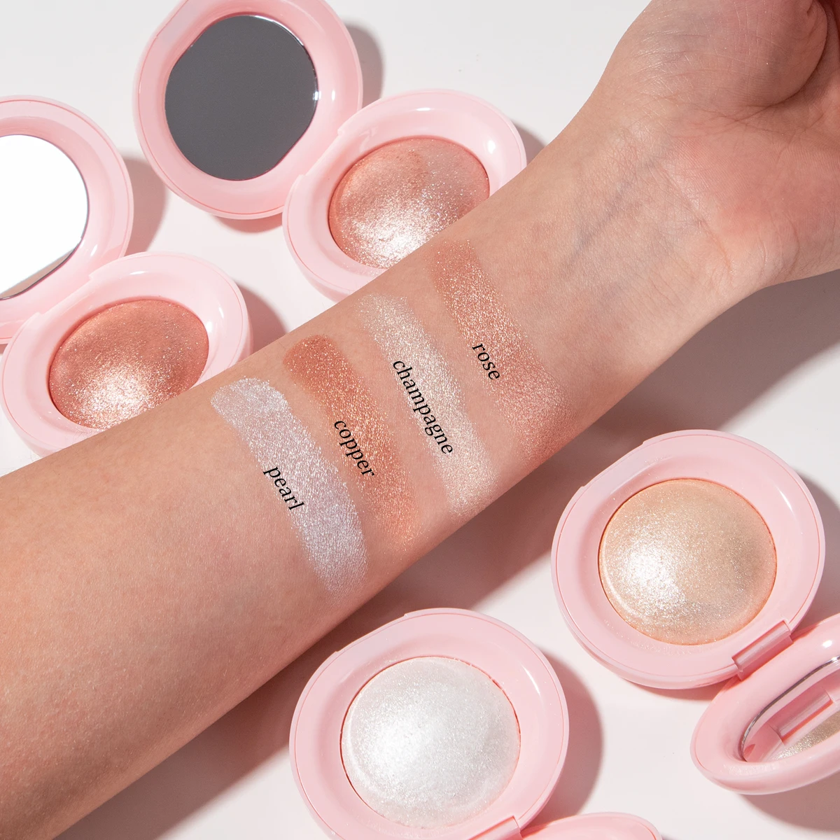 2pcs Baked Brighten Blush Highlighter, Waterproof, 24h Brilliant Lighten Skin Color, Shape Contour Pearl Shimmer Smooth Powder