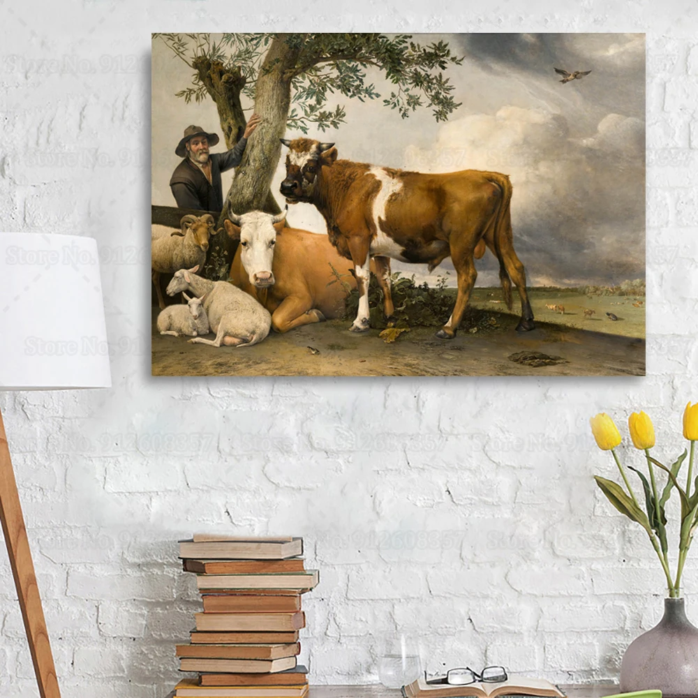 Paulus Potter The Young Bull Canvas Painting Golden Age Animal Wall Art Poster for Living Room Decor