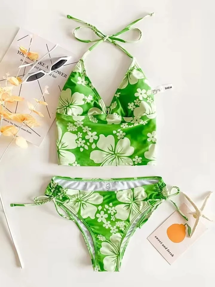 Vzvn Sexy Print Lace Up High Waist Bikini Set Women Split Swimsuit Beach Bikini 2026 New All Season Backless Bikinis 2 Piece Set