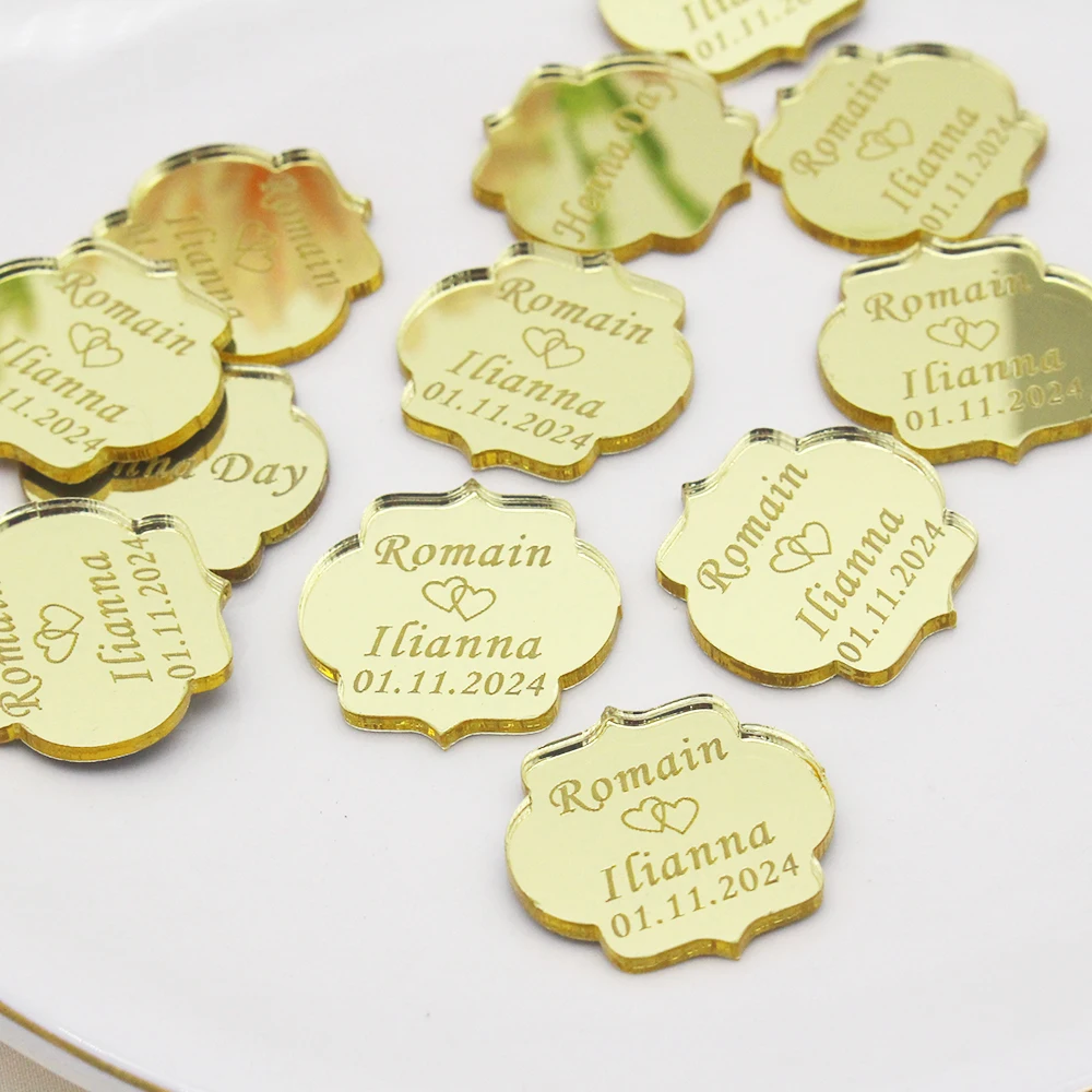 

25/50/60/70/100Pcs Personalized Tag Baptism Baby Show Grail Engraved Mirror Acrylic Round Circle Cross Name Decor Custom Gift