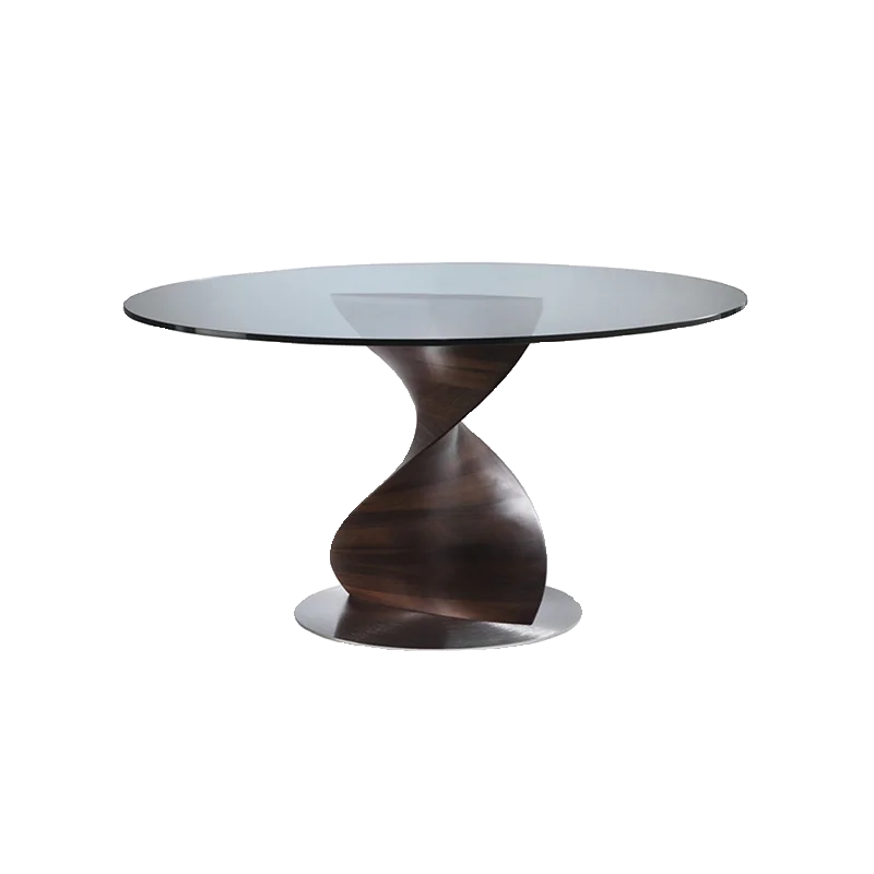 Black Walnut Glass round Dining Table Modern Designer Living Room Tempered Dining Table Minimalistic Square Art