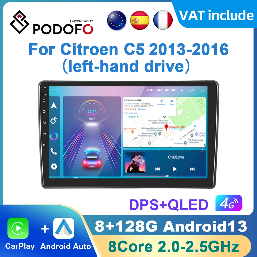 Podofo AI Voice Android Carplay Car Radio For Citroen C5 2008-2017 Android Auto 4G Multimedia Player GPS Navigation RDS Radio