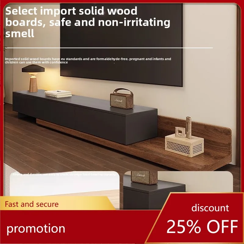 

HXL Solid Wood Storage Cabinet Integrated Living Room Wall-Mounted Home Floor-Standing Extendable TV Cabinet Coffee Table