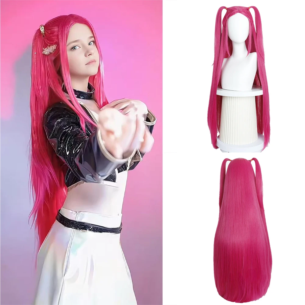 عالية الجودة أنيمي Kpop: شيطان الصيادون ميلا تأثيري الشعر الاصطناعية 38 بوصة ارتفع الأحمر مستقيم الشعر هالوين شعر مستعار للحفلات اليومية #1