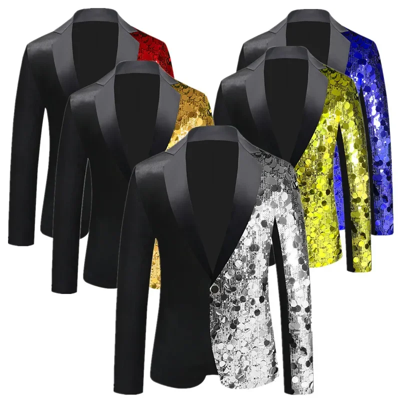 2024 New Men Luxury Sequin Suit Jacket Fashion Singer Bar KTV Stage Performance Trend Dress Blazers Single Button Coats