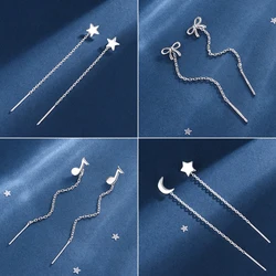 Trendy Simple Long Wire Tassel Thread Chain Climb Star Bow Pendants Drop Earrings for Women Straight Hanging Ear Jewelry