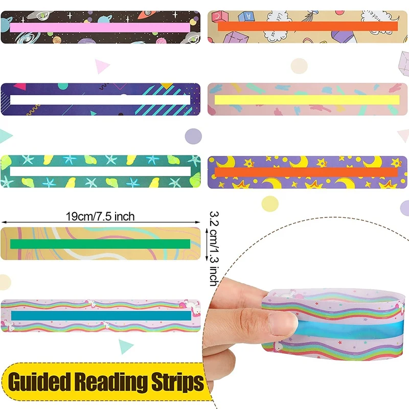 16 Pieces Guided Reading Strips Sentence Strips For Kids Overcoming Dyslexia Colored Highlighter Bookmarks (Cute Style)