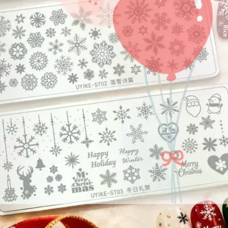1/3Pcs Christmas Nail Art Stamping Plate Drawing Template Winter Snowflakes Floral Christmas Image Stencil Mold Nail Tools