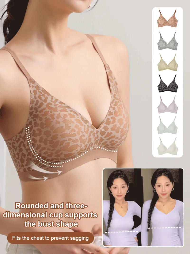 

U-shaped Backless Leopard Lift Bra Fixed cup seamless bra Bra for side breasts and anti-sagging