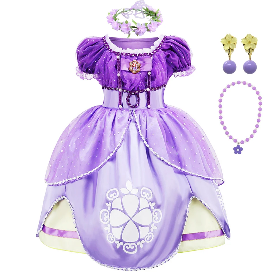 Robe Sofia pour filles de 3 6 8 10 ans, Costume de princesse pour fête d'anniversaire d'halloween, robe de bal d'été à manches bouffantes