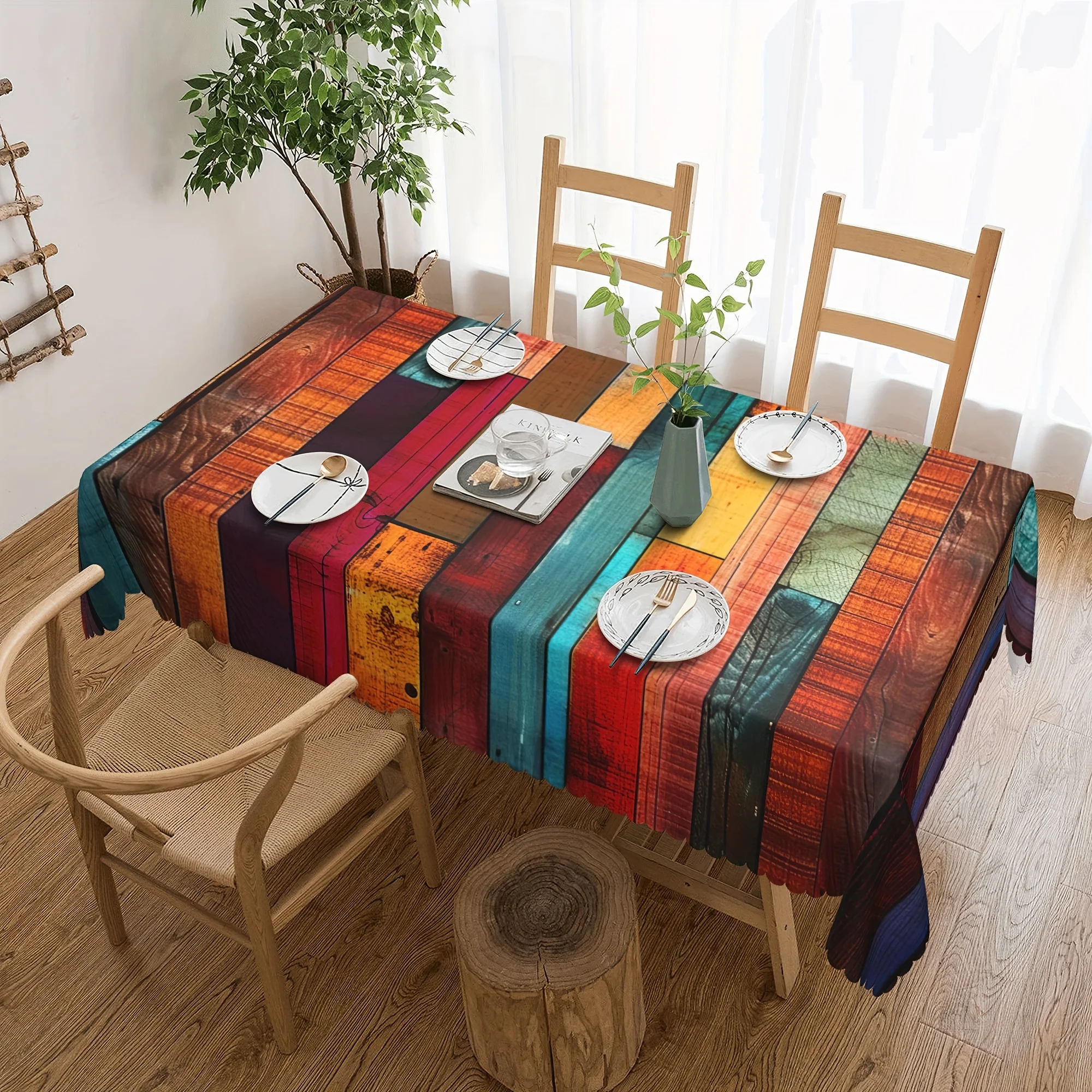 

Vintage Wood Grain Print Tablecloth Holiday Party Decor Farmhouse Retro Rustic Fence Rectangle Table Cloths Kitchen Table Decor