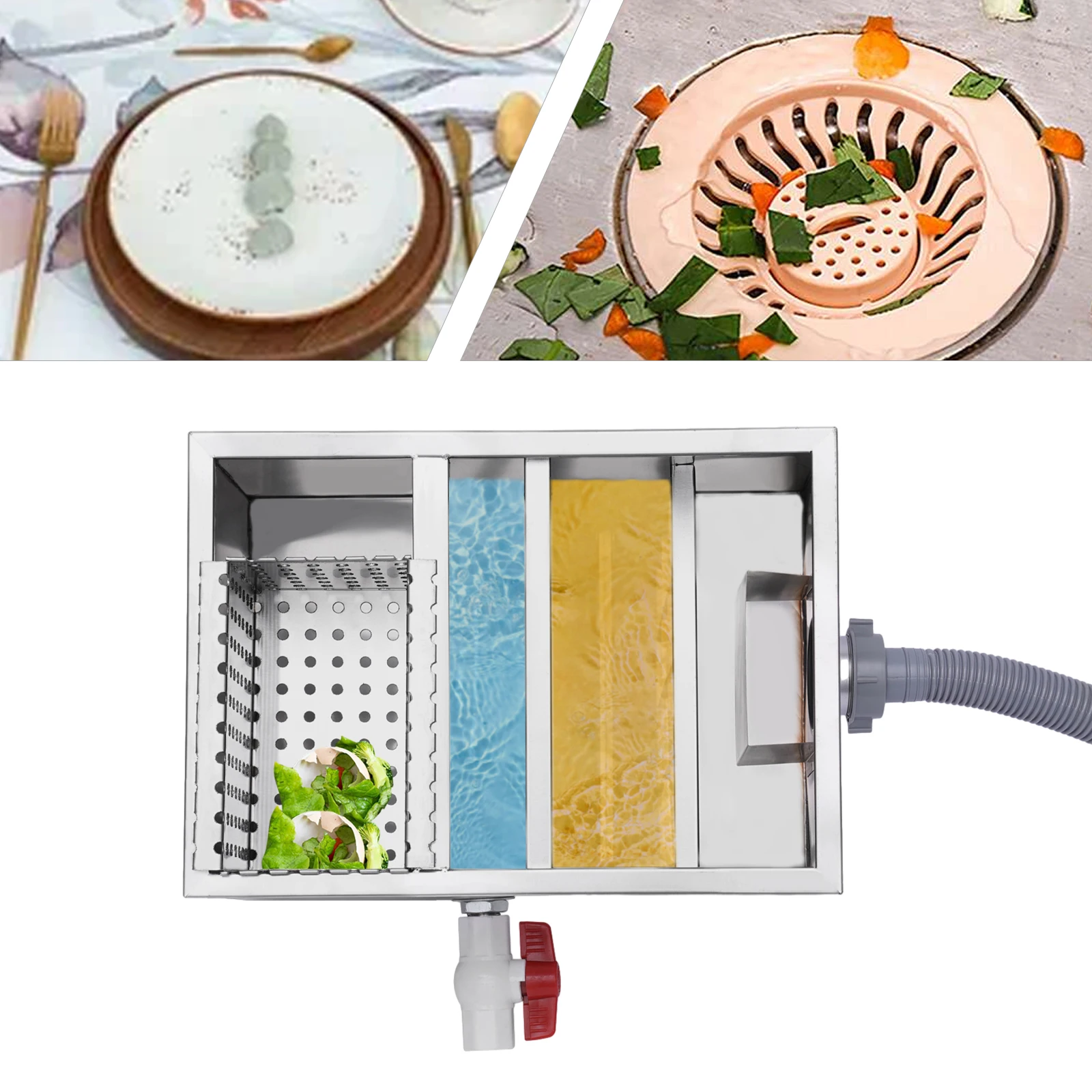 18-20L 35*25*23cm Oil Water Interceptor Grease Trap Waste Water Treatment Tool Kit for Restaurant Kitchen