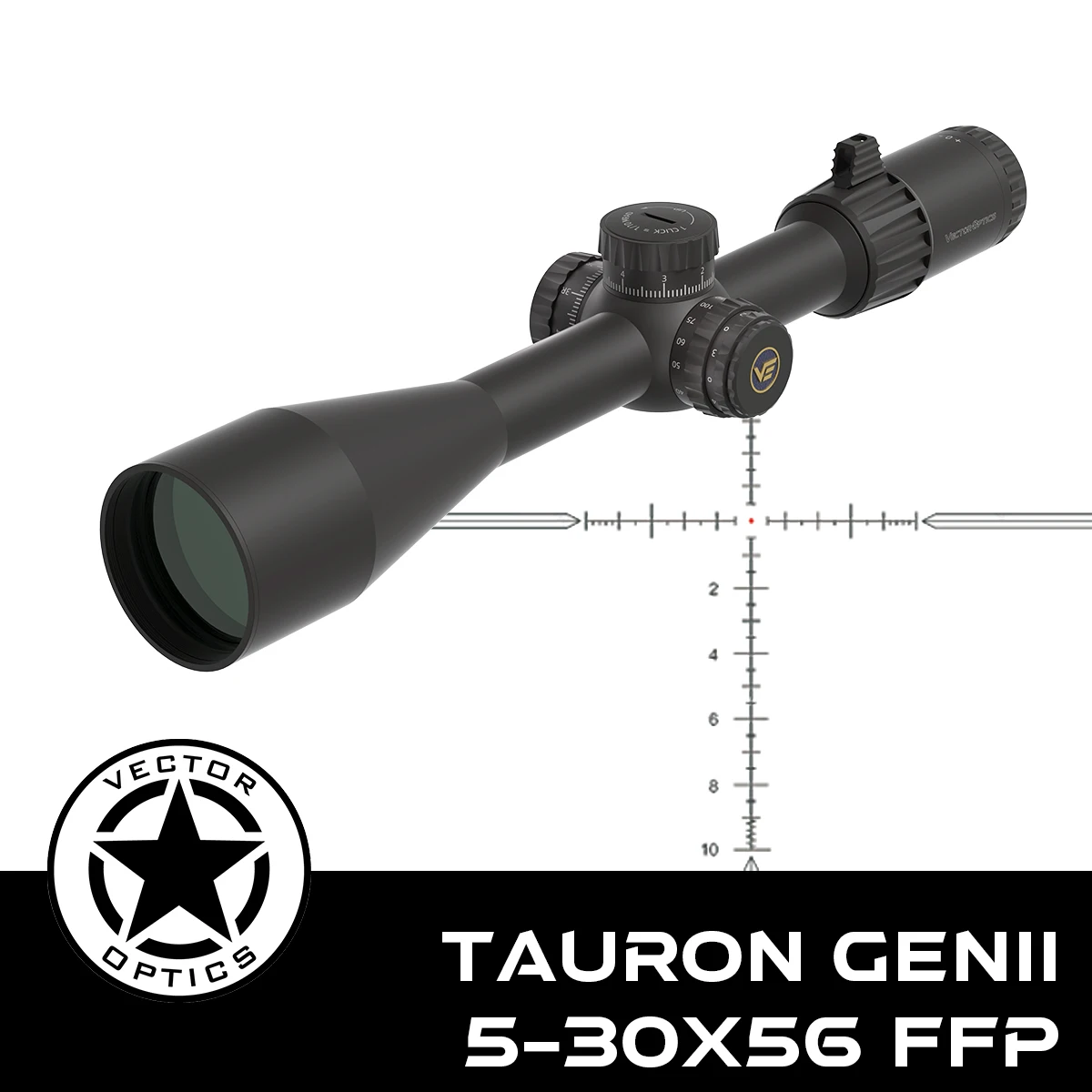 Mira Telescópica Vector Optics Tauron 5-30x56 FFP | Rango de Ajuste de 17.5 MIL | Bloqueo de Torreta y Parada en Cero | Para Caza y Táctica