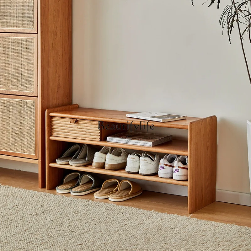 يمكن أن يجلس مقعد تغيير الأحذية من خشب الكرز الشمالي في المنزل، وخزانة أحذية ذات وسادة مقعد وحقيبة ناعمة #2