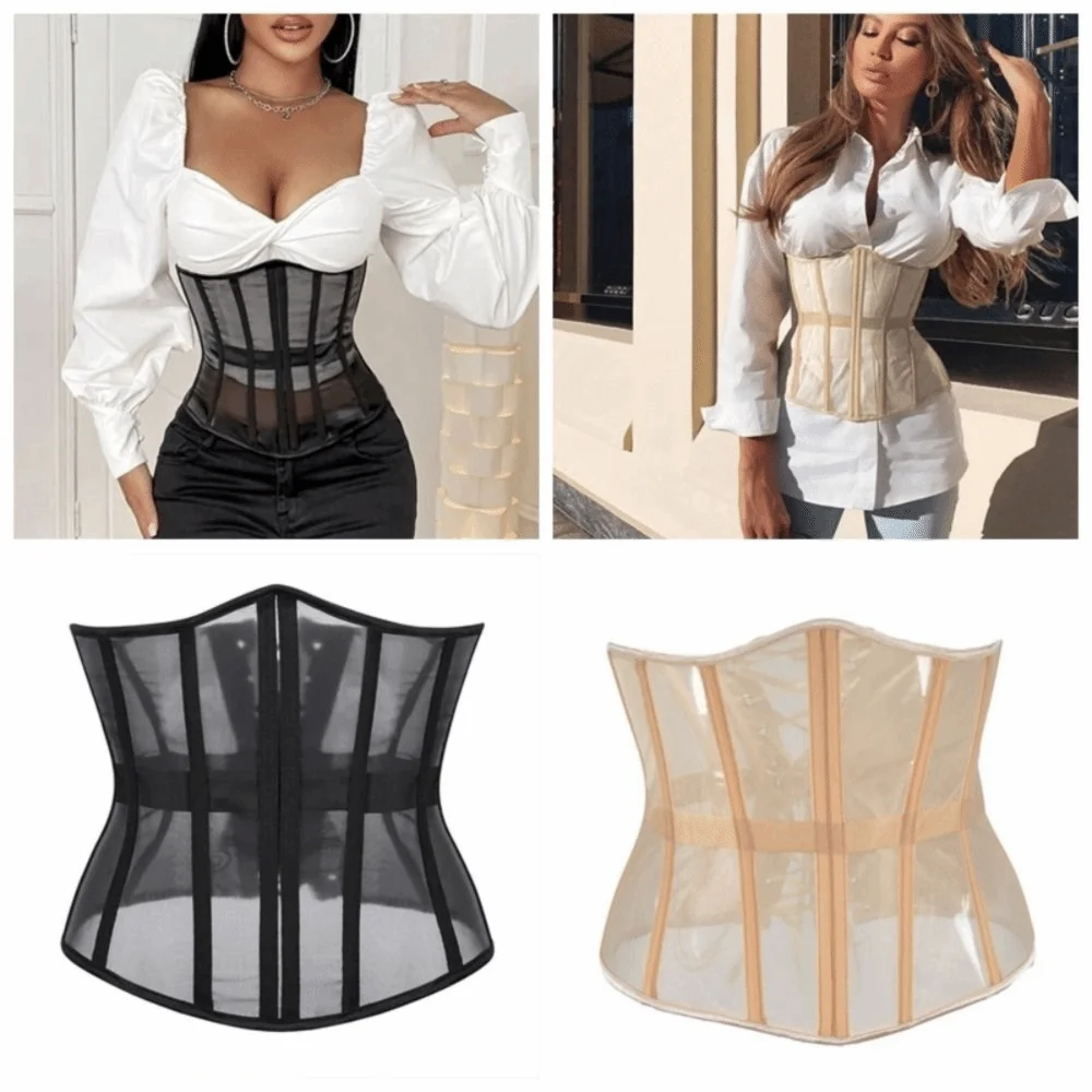Sexy Polyester Underbust Corset Lace Up Fish Bone Mesh Corset Adjustable Strap Body Shaper Women