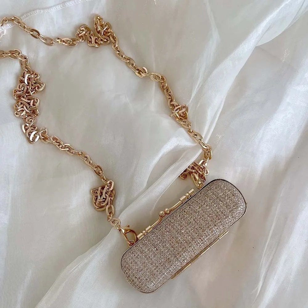 

Chain Purse Rhinestone Chain Lipstick Bag Luxury Compact Evening Clutch Purse Detachable Metallic Mini Crossbody Bag Bridesmaid