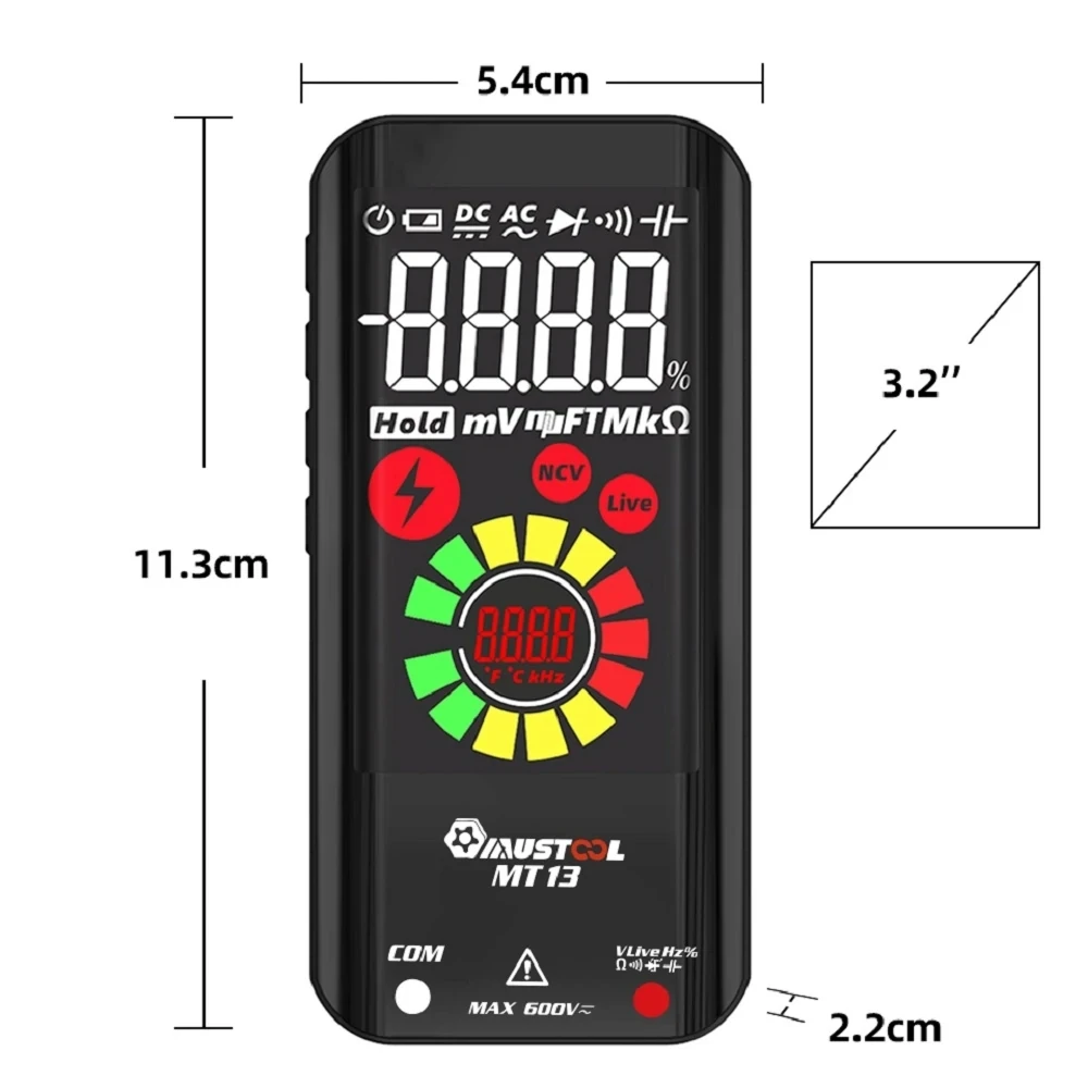 Imagem -06 - Mini Multímetro Inteligente Digital True Rms Built-in Bateria de Lítio Recarregável Tester de Tensão 3.2 Tela Colorida Mustool-mt13