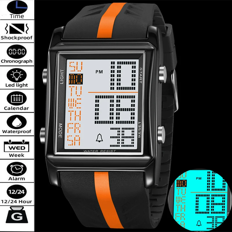 SKMEI брендовые водонепроницаемые спортивные часы, модный ремешок из ТПУ, противоударный светодиодный цифровой хронограф, будильник, мужские наручные часы SKMEI брендовые водонепроницаемые спортивные часы, модный ремешок из ТПУ, противоударный светодиодный цифровой хронограф, будильник, мужские наручные часы