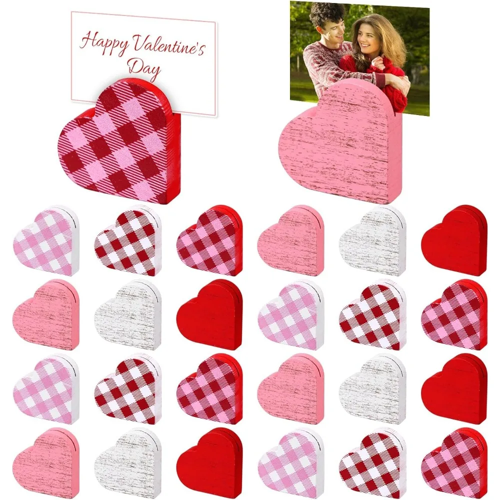 24 قطعة عيد الحب خشبية القلب مكان حامل بطاقة ريفي خشبي على شكل قلب علامات الحب عيد الحب الجدول مذكرة تسجيل صورة لي #1