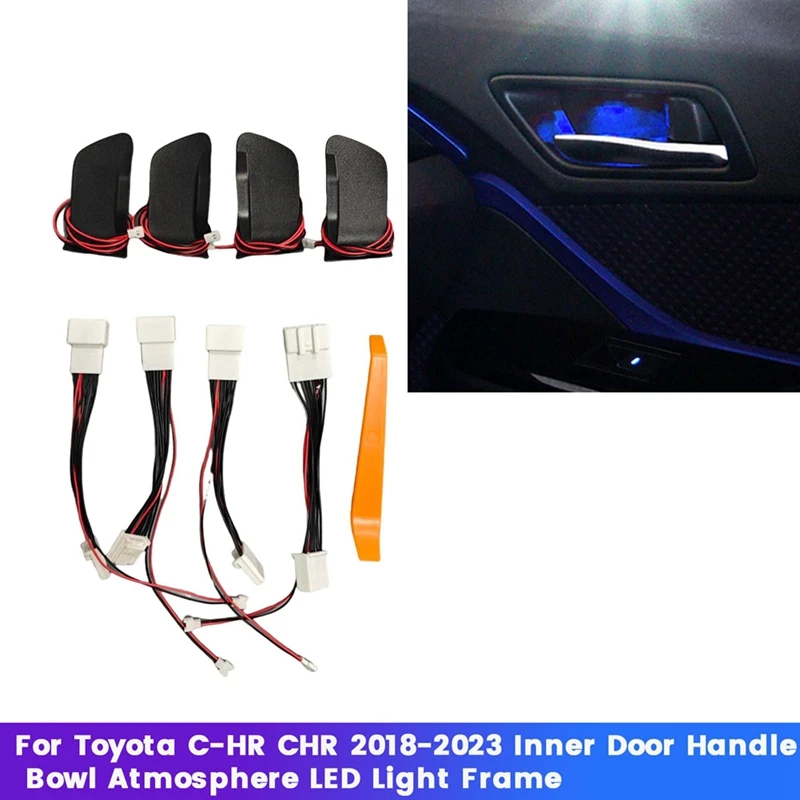 For Toyota C-HR CHR 2018-2023 Inner Door Handle Bowl Atmosphere Light Car Door Bowl Handle Frame LED Ice Blue Light