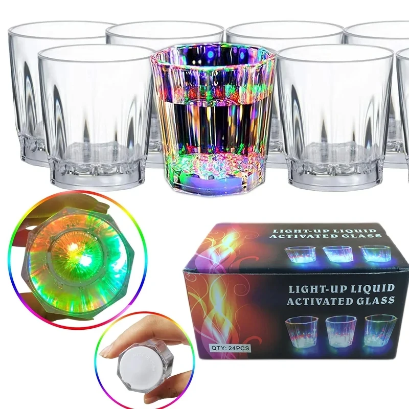 Vasos luminosos con luz LED para fiestas, vasos de chupito con Flash, para beber, brillantes, para decoración de bodas, 24 piezas