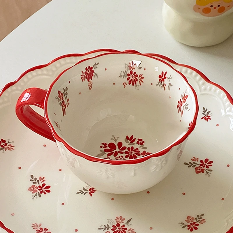 Vintage kleine Blume Keramik Tasse mädchenhaft Herz hohe Schönheit modische kreative Landschaft Stil Kaffeetasse Frühstück Milch Tasse