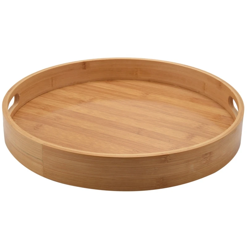 Round Serving Bamboo Wooden Tray for Dinner Trays Tea Bar Breakfast Food Container Handle Storage Tray 3