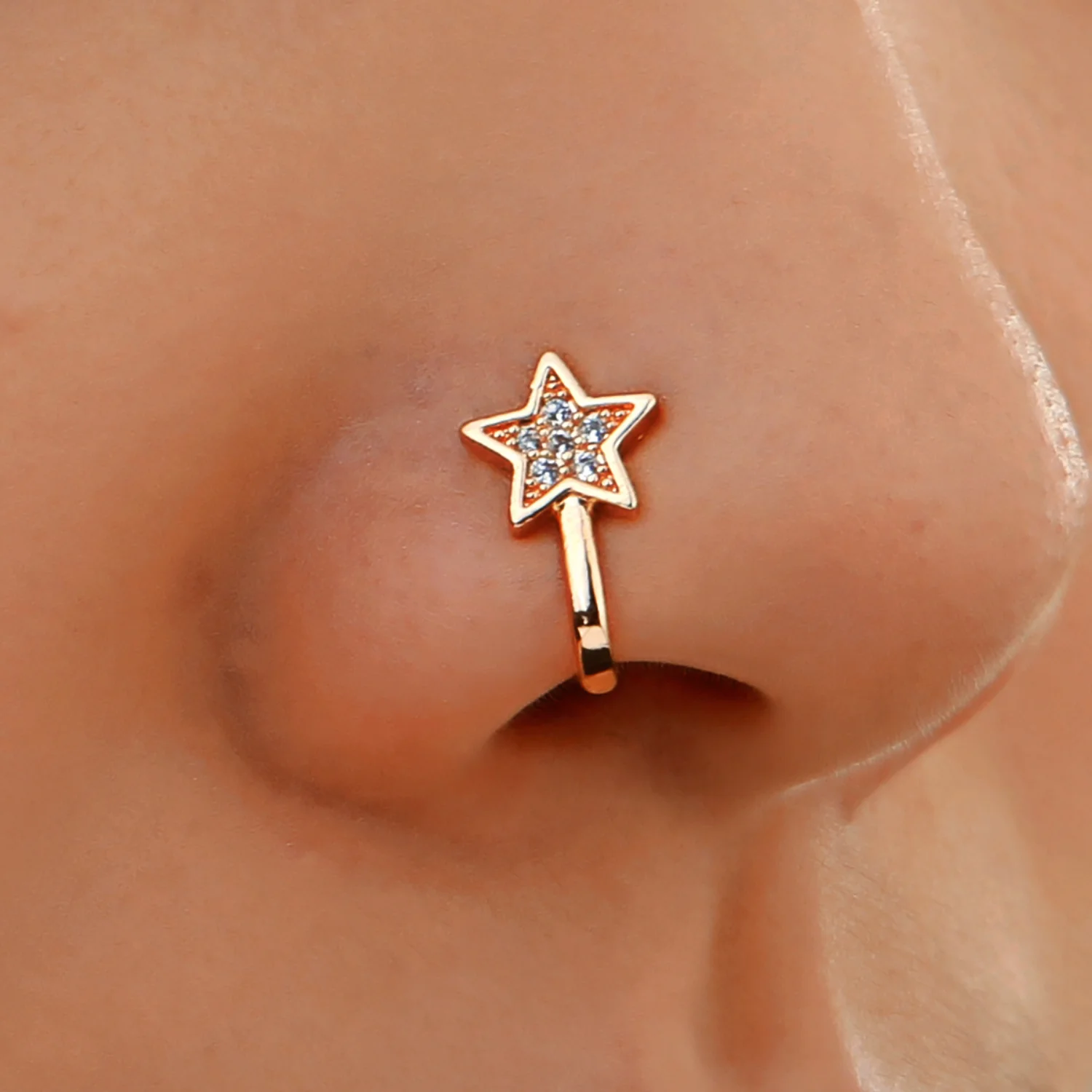 Copper Inlaid Zircon Star Fake Nose Nail Simple U-shaped Non-perforated Nose Clip Piercing Jewelry Support Bulk Order 0$ Postage