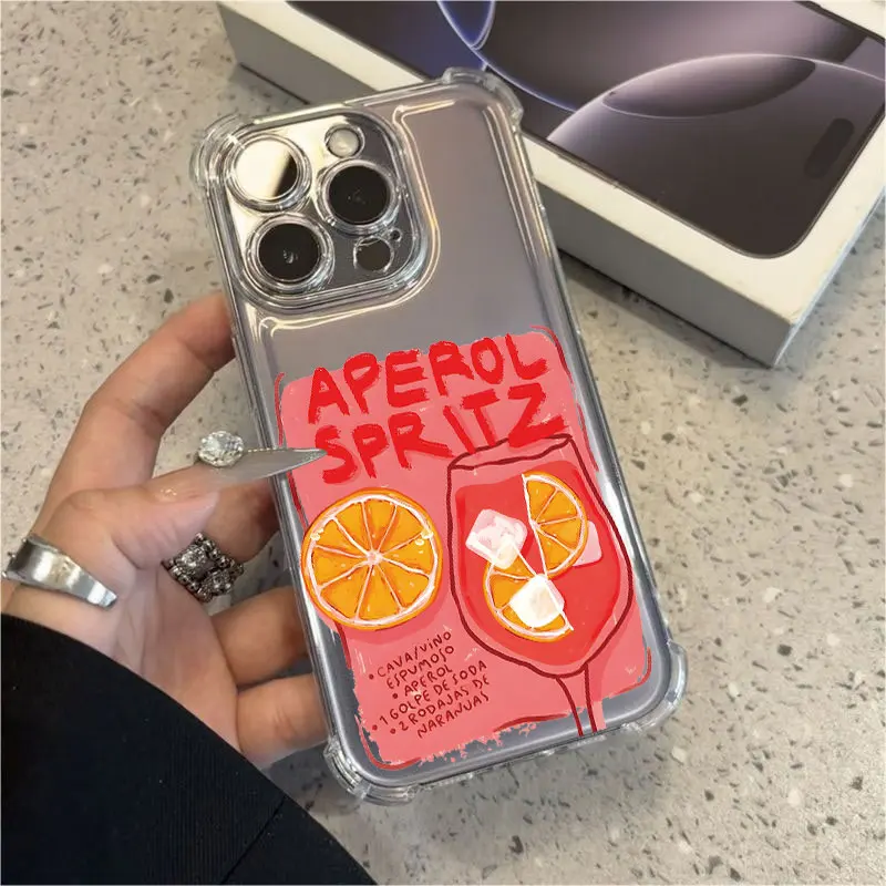 جديد حار الأزياء Spritzs Aperols حالة الهاتف آيفون 17 16e 16 15 14 13 12 11 الهواء برو ماكس 7 8 زائد مكافحة سقوط غطاء شفاف