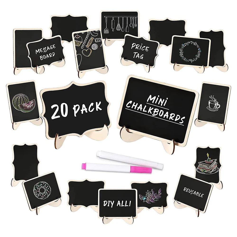 A98E-Mini Chalkboard Sign 20 Pack Food Labels For Party Buffet, Wooden Small Chalk Board Signs With Easel Stand For Food Tags