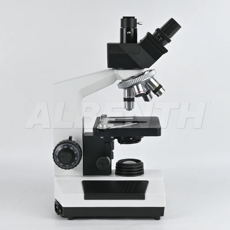 Albenth 40X-1600X Trinocular Biological Achromatic Microscope With Double Layer Mechanical Stage 1W LED Light, 1X Camera Adapter