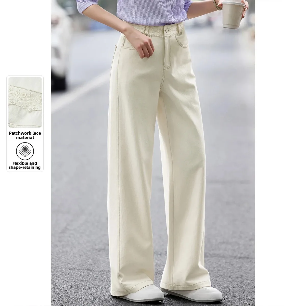 

SENTUBILA Women's 100% Cotton Jeans 2025 Autumn High Waist Straight Leg Pear Shape Contrast Stitching Washed Denim 153K87950