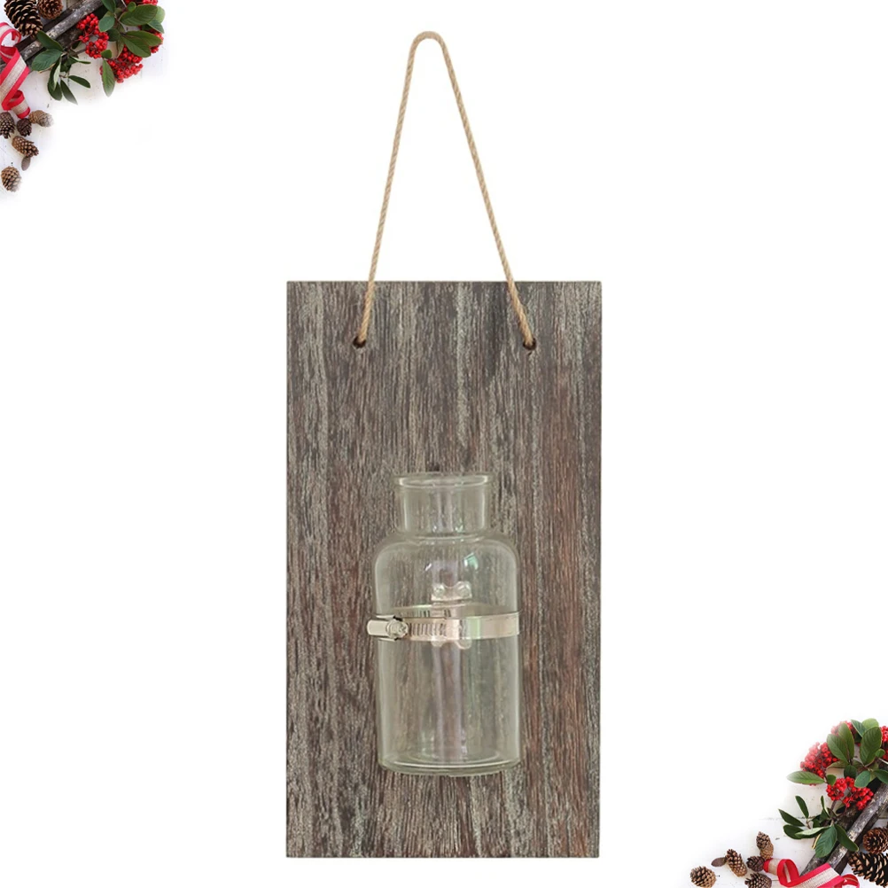 

Wall Vase Hydroponics Clear Wooden Flower Vases Retro Craft Bedroom Living Room Office Plant Container Creative