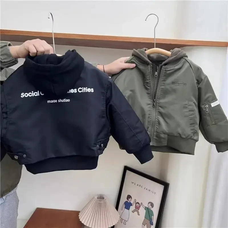 High Quality Kid Spring Fall Winter Children\'s Thick Coat 2025 Boy Windproof Rainproof Hooded Baseball Jacket Baby Patchwork Top