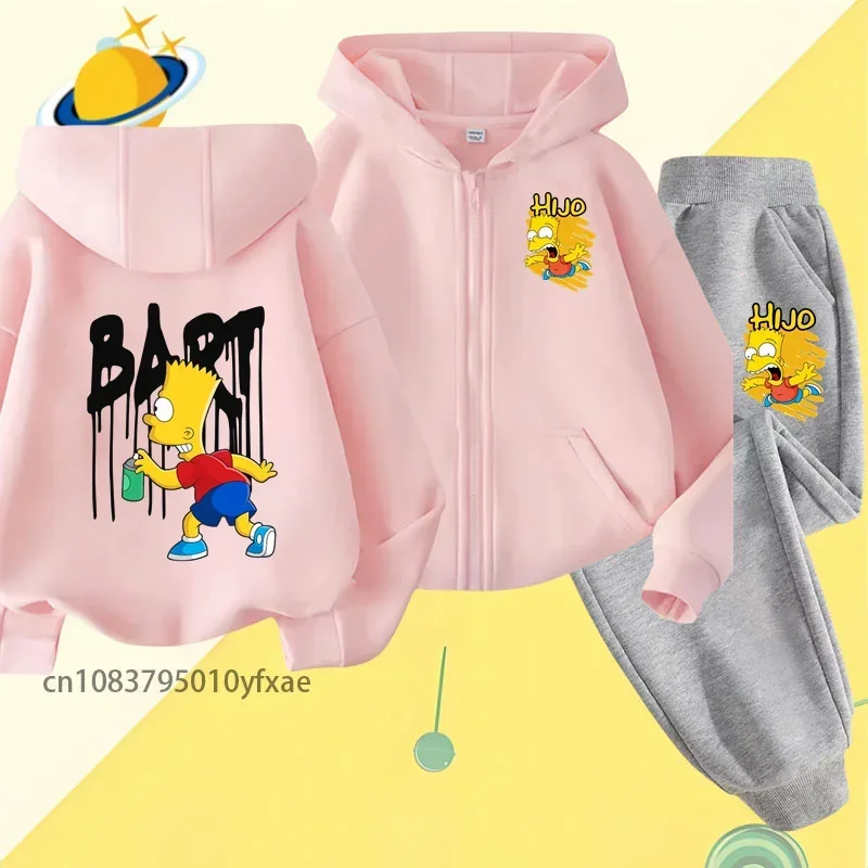 Simpson Barter children zipper hoodie set cartoon print autumn winter long sleeve sweatshirt boys girls trend handsome wind top