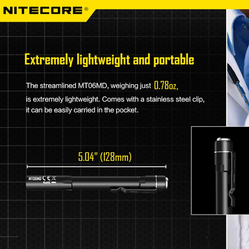 NITECORE MT06MD Purpose-designed Medical Inspection Light 180Lumens Power By 2* AAA batteries LED Flashlight
