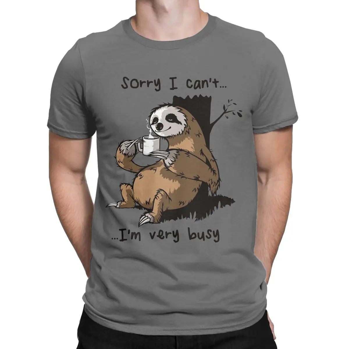 Men's Sorry I Cant Im Very Busy Sloth T Shirts Pure Cotton Tops Crazy Short Sleeve Crewneck Tees 4XL 5XL T-Shirts