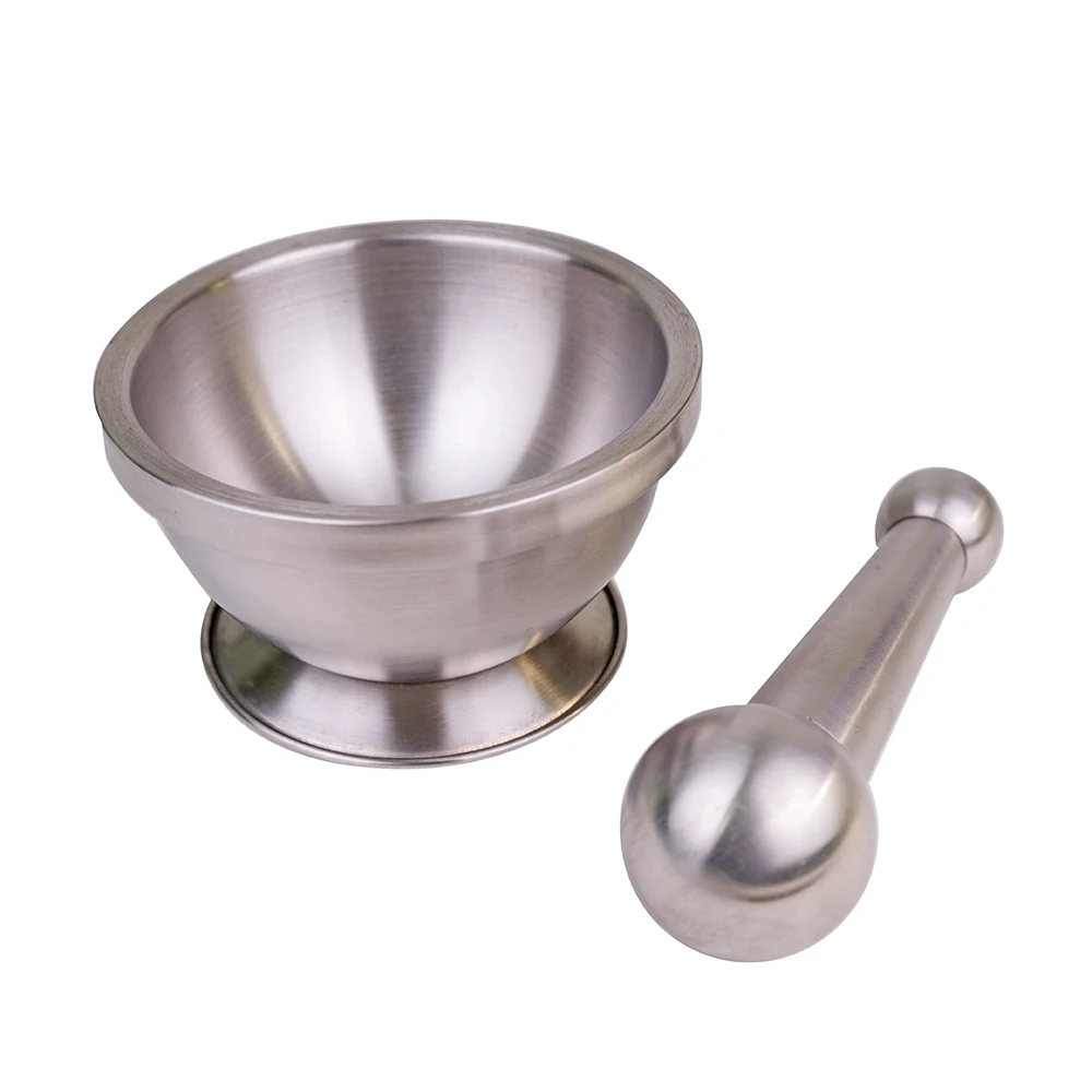 Round Stainless Steel Pestle and Mortar Herb Bowl Kitchen Tool Spice Grinder for Grinding Salt Box Spices and Herbs