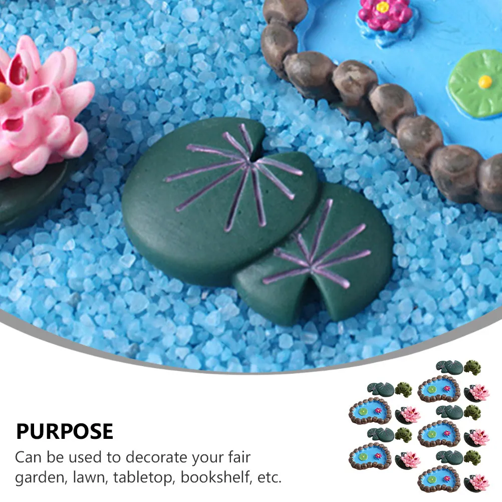 20Pcs Miniature Pond Ornament Set Resin Lotus Leaf Pond Decor for Fairy Garden Lawn Shelf Desktop Micro Landscape Setup