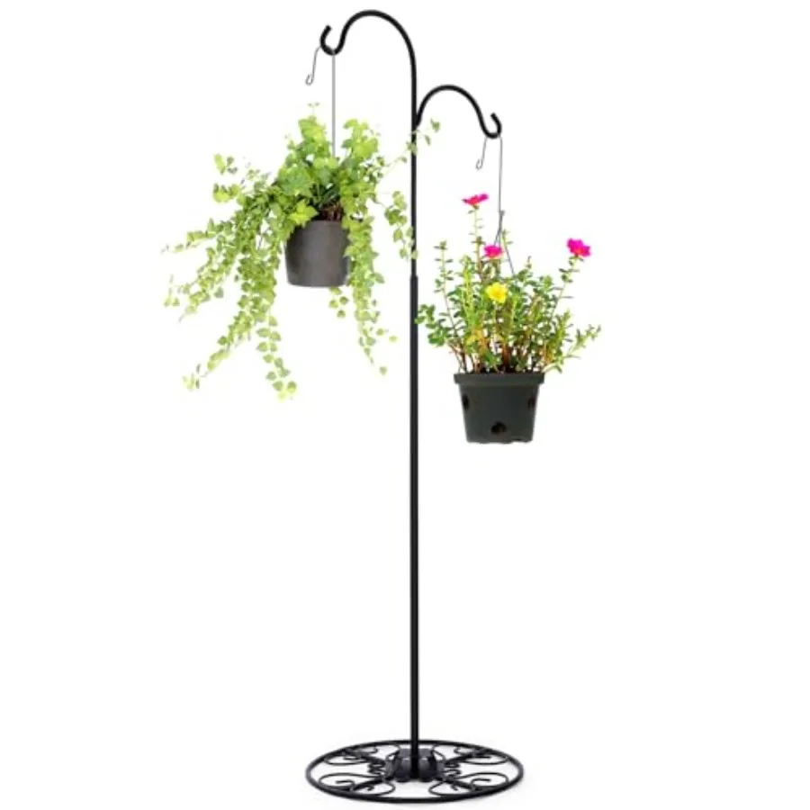 

34-55 Inch Adjustable Black Iron Shepherd Hook with Base Indoor Outdoor Hanging Plant Stand Bird Feeder Stand Wind Chime Flower