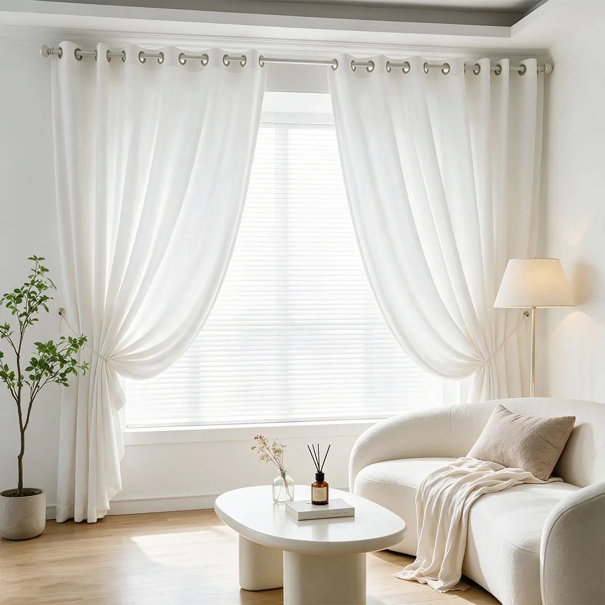 Off White Textured Eyelet Sheer Curtains Set of 2 Solid Light Filtering Voile Window Drape For Bedroom Living Room Decor