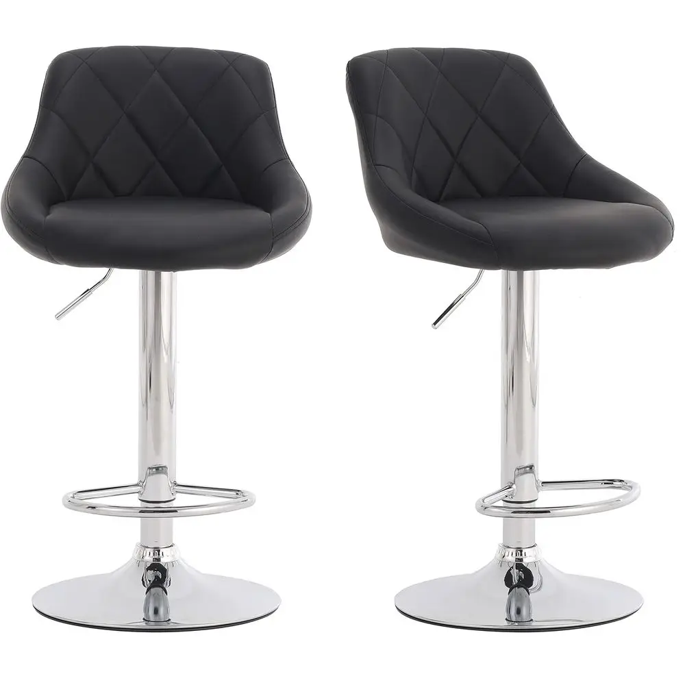 Set of 2 Modern Bar Stools, Adjustable Swivel Gas Lift, Leatherette Exterior, Chrome Footrest amp Base for Kitchen, Breakfast B